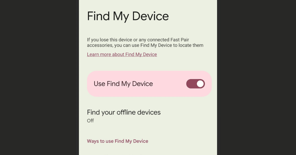 captura de pantalla de Find My Device Imagen que muestra cómo debe verse la opción de Encontrar mi dispositivo Android sin conexión.- Blog Hola Telcel